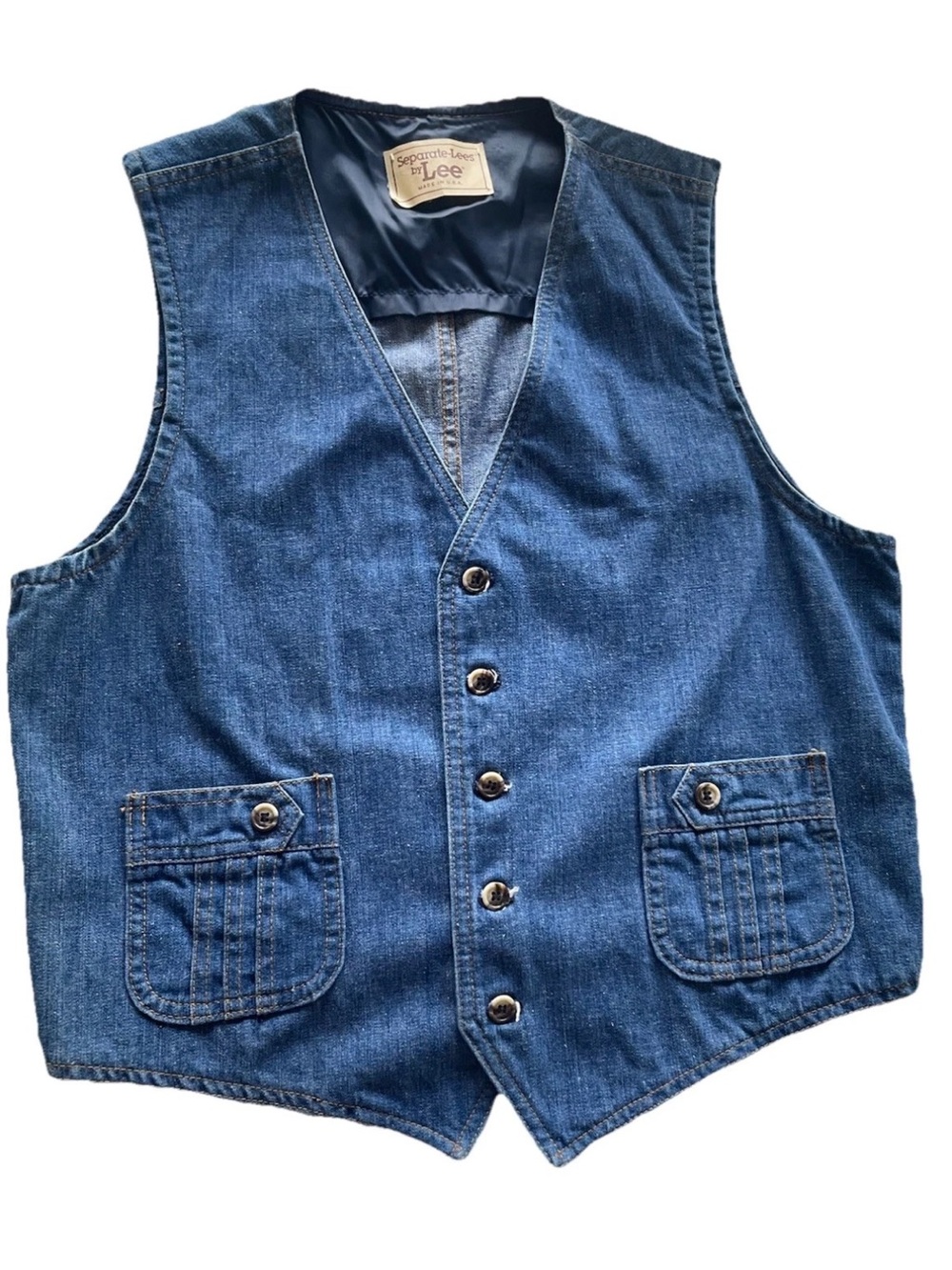 VTG Separate Lees by Lee Denim Vest Cotton Made USA Wrinkle Resistant 42R 1970s